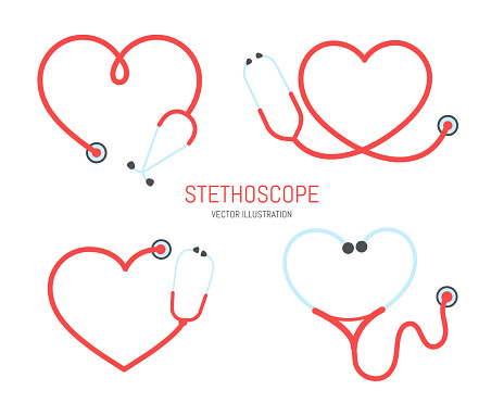 Vector nurse stethoscope silhouette Heart shaped stethoscope line frame Isolated on  background.