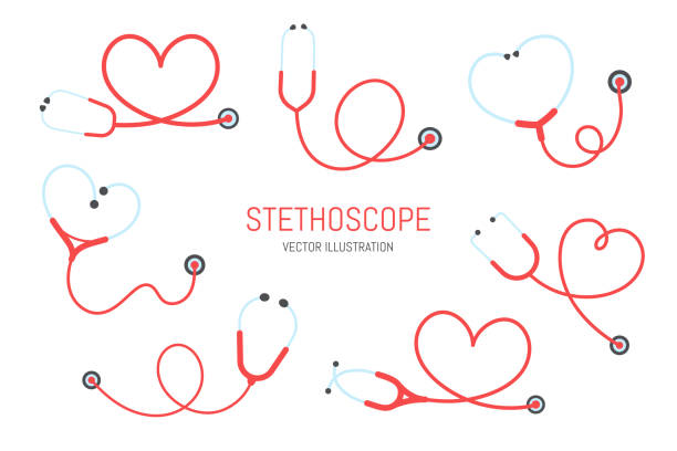 ilustrações, clipart, desenhos animados e ícones de enfermeira estetoscópio. um estetoscópio médico que se enrola em um conceito de saúde em forma cardíaca. - estetoscópio