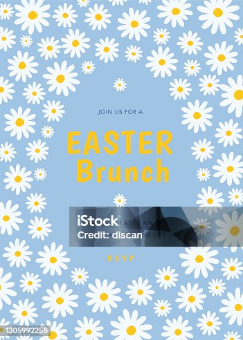 istock Easter invitation template with daisy frame. 1305992258