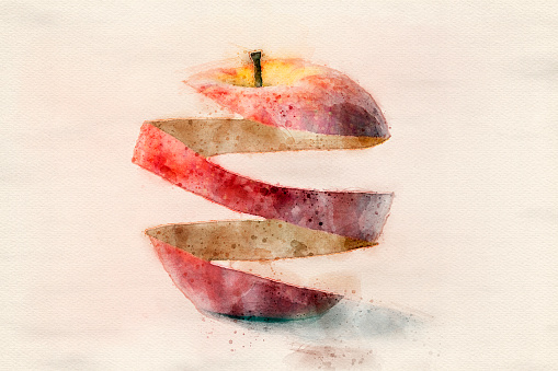 Watercolor of a Red Apple Skin
