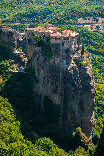 View of Monastery of the Holy Trinity om rock in Meteora, Greece. The Meteora area is on UNESCO World Heritage List since 1988