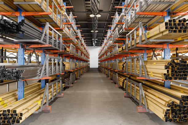 Overhead crane and concrete floor inside factory building for background.