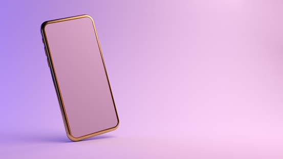 Golden smartphone 3d rendering mock up