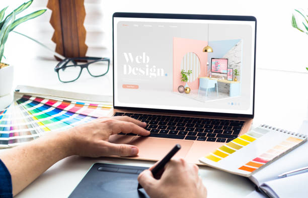 Web design desktop Web design desktop with  laptop and tools design professional stock pictures, royalty-free photos & images