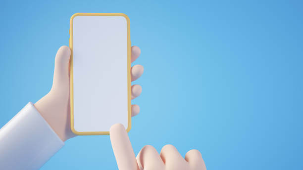 istock Cartoon hands holding mobile phone 1306001011