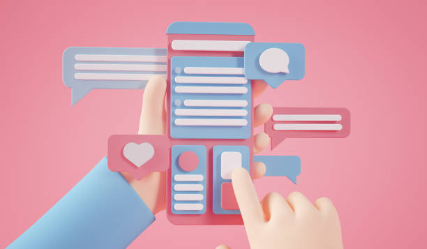 istock Cartoon hand holding interface smartphone 1306001167