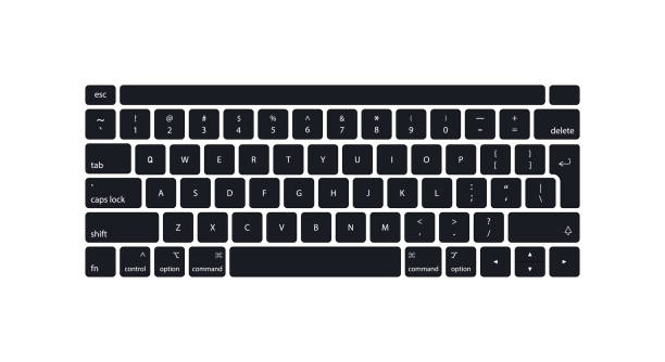 ilustraciones, imágenes clip art, dibujos animados e iconos de stock de teclado de ordenador, portátil. botones de teclas modernos para pc. teclado blanco y negro aislado sobre fondo blanco. icono de control, entrar, qwerty, alfabeto, números, cambio, escape. maqueta realista. vector - tecla de ordenador