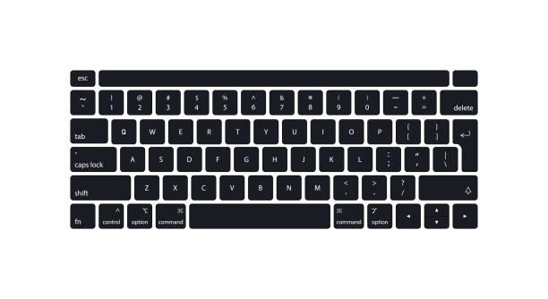 Keyboard of computer, laptop. Modern key buttons for pc. Black, white keyboard isolated on white background. Icon of control, enter, qwerty, alphabet, numbers, shift, escape. Realistic mockup. Vector Keyboard of computer, laptop. Modern key buttons for pc. Black, white keyboard isolated on white background. Icons of control, enter, qwerty, alphabet, numbers, shift, escape. Realistic mockup. Vector computer key stock illustrations