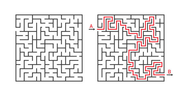 labyrinth-spiel. labyrinth platz. lösen des rätsels. line rebus für kinder mit ein- und ausfahrt. einfache maze isoliert auf weißem hintergrund. vorlage des rätsels für kind. schwierige mentale lösung. vektor - labyrinth stock-grafiken, -clipart, -cartoons und -symbole