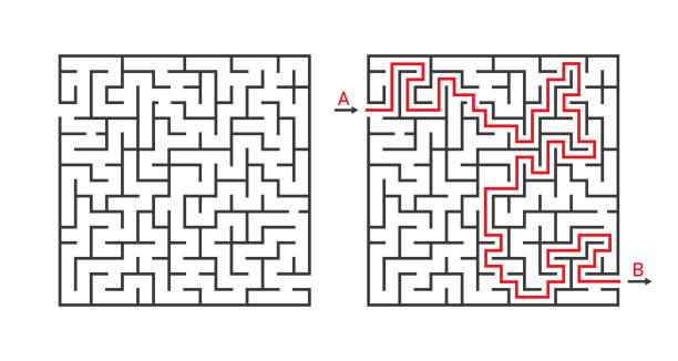 ilustraciones, imágenes clip art, dibujos animados e iconos de stock de juego de laberintos. plaza laberinto. resolución de rompecabezas. rebus de línea para niños con entrada y salida. laberinto simple aislado sobre fondo blanco. plantilla de acertijo para niños. difícil solución mental. vector - laberinto
