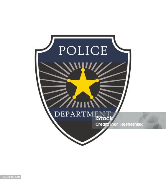 Stock ilustrace Policejní Odznak Štít Policejního Oddělení Odznak Policistské Policie Znak Šerifa Symbol Bezpečnosti Zákona Ochrany Detektiva Hlídky A Policisty Štítek A Logo Pro Uniformu Vektor – stáhnout obrázek nyní