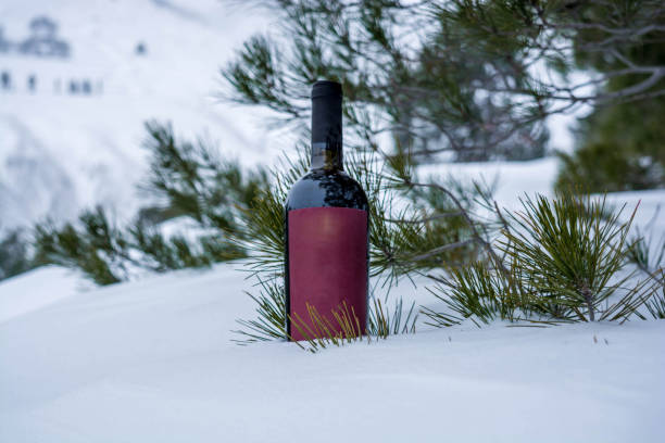 istock Wine bottle in the snow 1306002659