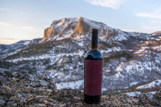 istock Wine bottle in the snow 1306002737