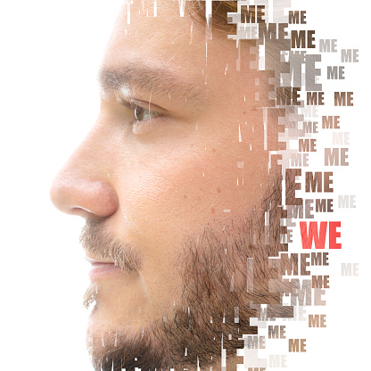 A conceptual profile portrait of a man combined with words marks