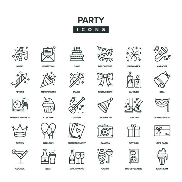 party line icon set - party stock-grafiken, -clipart, -cartoons und -symbole