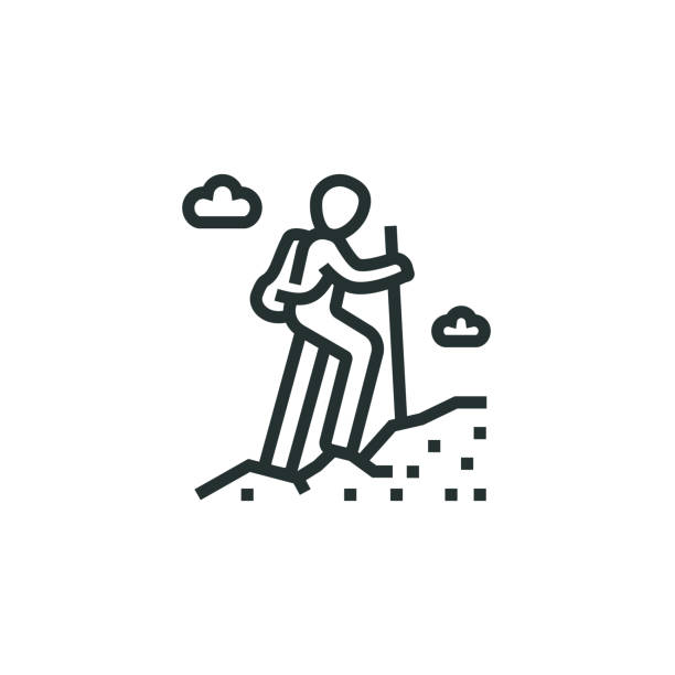 ilustrações de stock, clip art, desenhos animados e ícones de hiking line icon - compass hiking map hiking boot