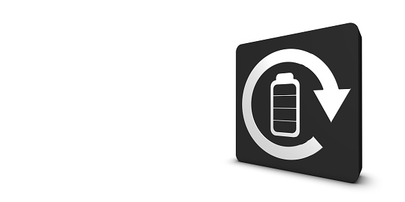Battery Rechargeable Banner - Black And White 3D Illustration - Isolated On White Background