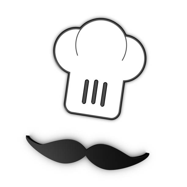 chef cook concept - sombrero y bigote - ilustración 3d - aislado sobre fondo blanco - chef italian culture isolated french culture fotografías e imágenes de stock
