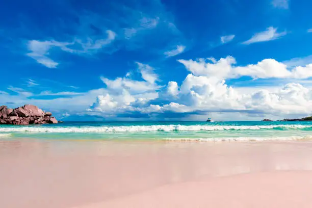 paradise white sand dreambeach at the seychelles islands, indian ocean, africa.