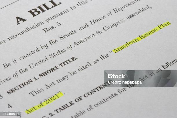 American Rescue Plan Act Of 2021 Stock Photo - Download Image Now - USA, Bill - Legislation, Rescue