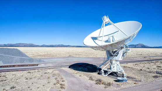The Very Large Array in New Mexico Are Giant Radio Telescopes Used For Radio Astronomy That Study Celestial Objects And Radio Waves From Outer Space, Aerial Drone View