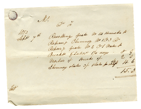 A bill for structural repairs dated 7th September, 1850. (Identifying details removed.)