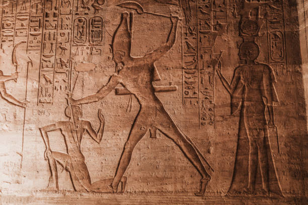 Dendera, Egypt - aug 11, 1991: inside the temple in Dendera there are rooms with splendid bas-reliefs and frescoes with very well preserved hieroglyphs