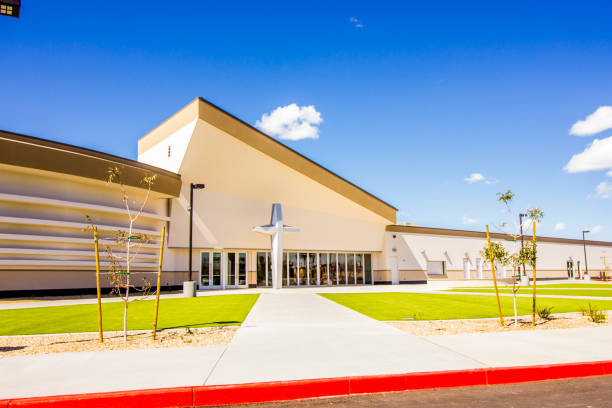 istock Contemporary Church With Large Cross 1306010848