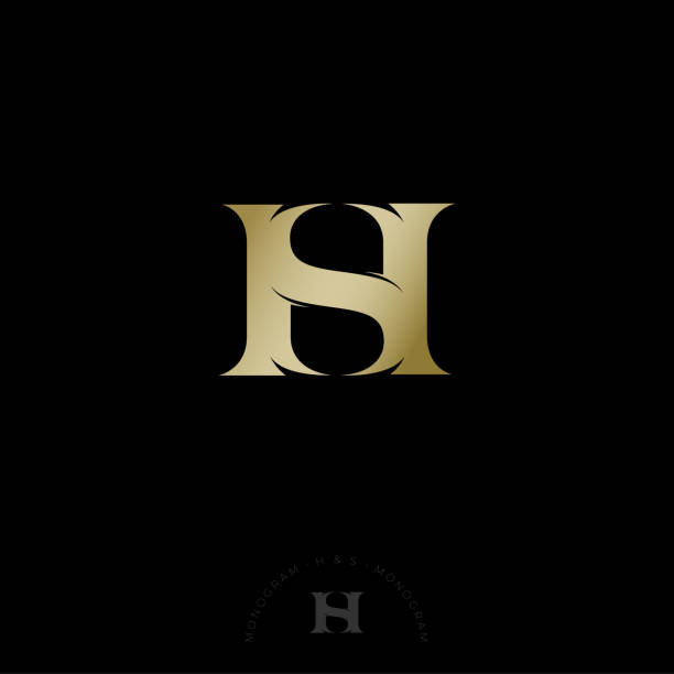 H and S in gold letters. Web, user interface icon. H, S Monogram illusory. Web, user interface icon. letter h stock illustrations