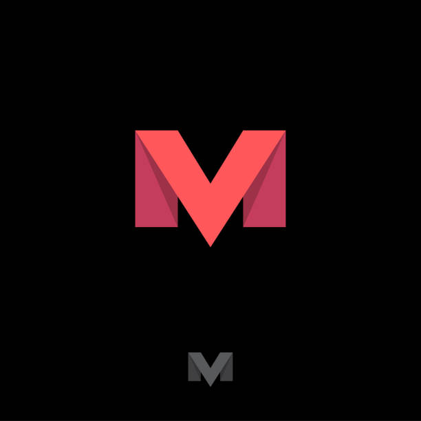 M letter. M origami monogram consist of red ribbon. Emblem for business, internet, online shop. letter m stock illustrations