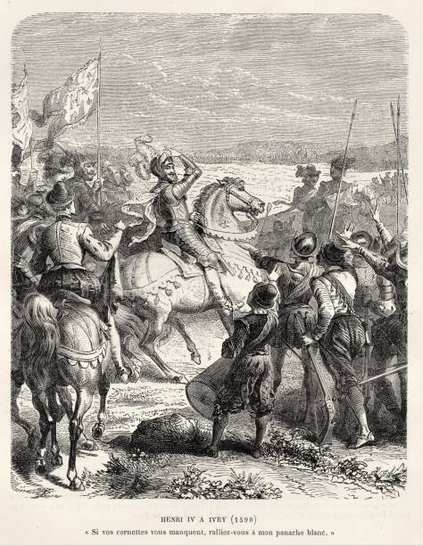 헨리 iv 왕이 아이비 전투1599, 종교의 전쟁, 프랑스 역사로 군대를 이끌다 - 1599 stock illustrations