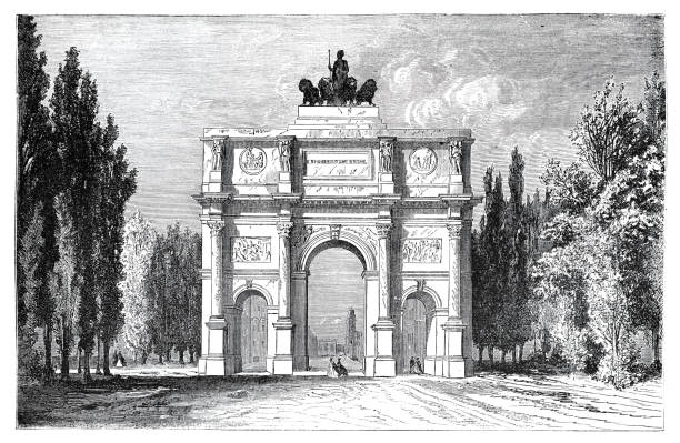 ilustrações de stock, clip art, desenhos animados e ícones de the siegestor or victory gate in munich germany 1862 - 1862