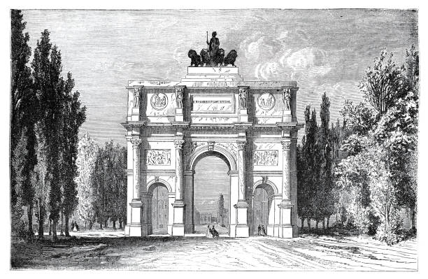 осада или ворота победы в мюнхене германия 1862 - 1862 stock illustrations
