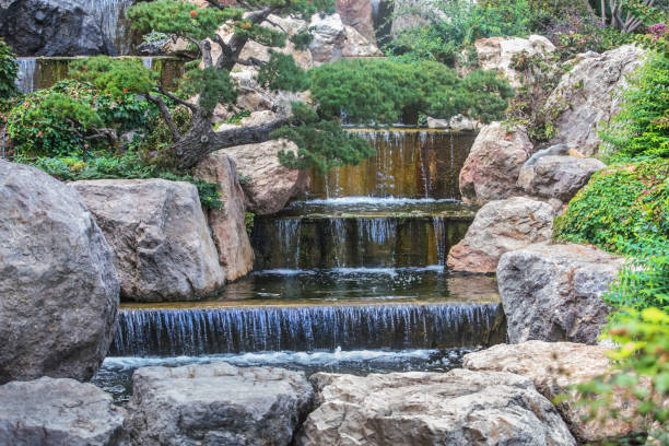 istock Beautiful waterfall with tropical trees and plants 1306016558