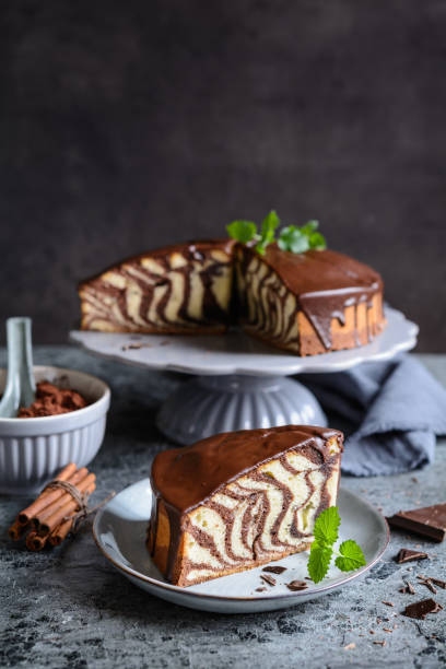 istock Zebra marble cake with chocolate glaze 1306019027