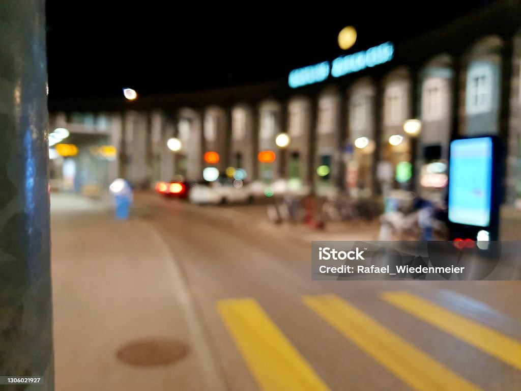 Zurich Enge Railway Station Zurich Enge Railway Station captured blurred by night. Architecture Stock Photo