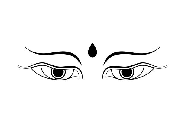 부처님 눈 기호, 아이콘, 흰색 배경에 고립 된 기호. 라인 아트 스타일 불교 컨셉 디자인. 벡터 일러스트레이션 - nepal buddha monkey temple tibet stock illustrations
