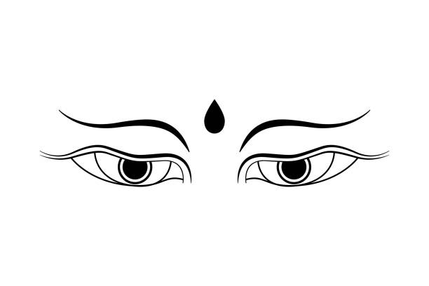 ilustrações de stock, clip art, desenhos animados e ícones de buddha eyes symbol, icon, sign isolated on white background. line art style buddhism concept design. vector illustration - swayambhunath