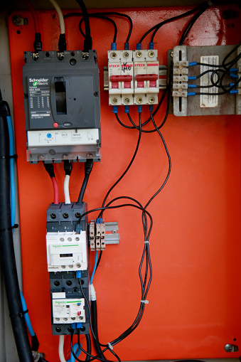 mata de sao joao, bahia / brazil - november 8, 2020: control panel for fuses and electrical breakers at an oil exploration station in the city of Mata de Sao Joao.