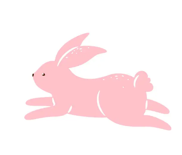 Vector illustration of Bunny vector illustration. Pink textured rabbit isolated on white background. Cute print design characters in flat cartoon scandinavian style