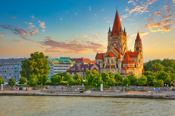 Church Heiliger Franz of Assisi in Vienna Church Heiliger Franz of Assisi at Mexikoplatz, Vienna, Austria danube river stock pictures, royalty-free photos & images