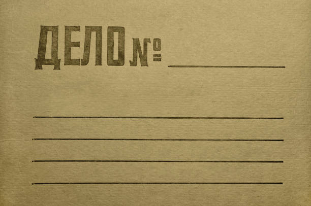 Russian XX century dossier file (Delo No.) vintage cover background, blank empty horizontal lined copy space, USSR bureaucracy concept, relief printing letterpress print, old aged textured taupe sepia recycled dark cardbord, large detailed grungy dirty stained texture macro closeup archivo de dossier ruso del siglo xx (delo no.) fondo de portada vintage, espacio de copia de forro horizontal vacío en blanco, concepto de burocracia de la urss, impresión de relieve impresión de prensa, viejo texturado de edad sepia reciclado cardbord