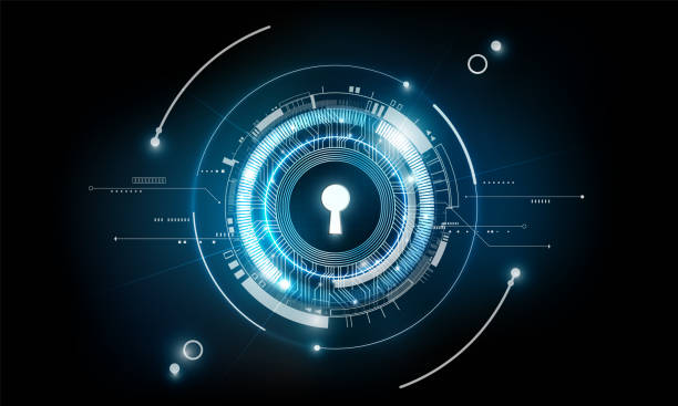 ilustraciones, imágenes clip art, dibujos animados e iconos de stock de fondo de tecnología futurista abstracta glow keyhole con luz y brillante, clave de solución de éxito, concepto de negocio, ilustración vectorial - protection security safe security system