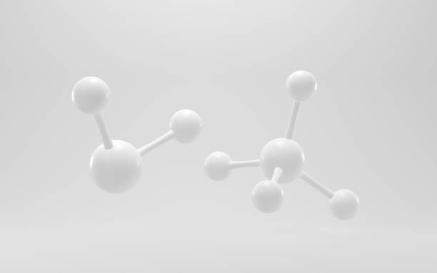 simplicity chemical molecule with white background, 3d rendering. - white molecule imagens e fotografias de stock