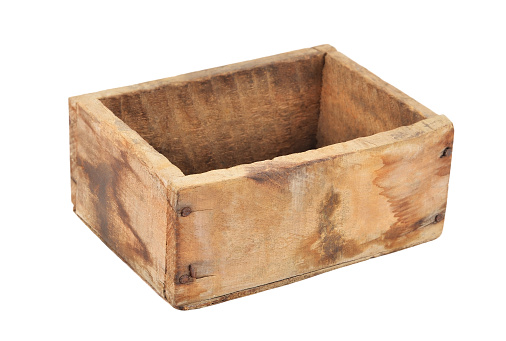 Retro wooden box, isolated on white background