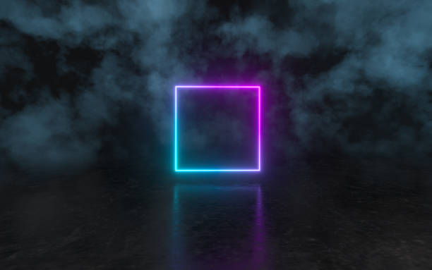 istock Glowing neon lines in the dark basement, 3d rendering. 1306049338