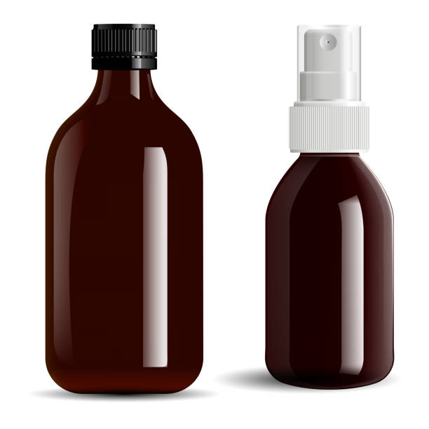 коричневая стеклянная бутылка янтарный эфирное масло флакон макет - amber stock illustrations