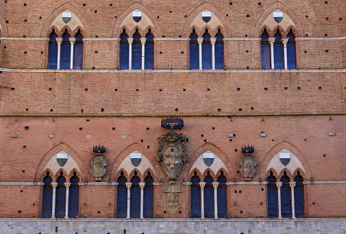 Detail of Palazzo Pubblico, Piazza del Campo, Siena