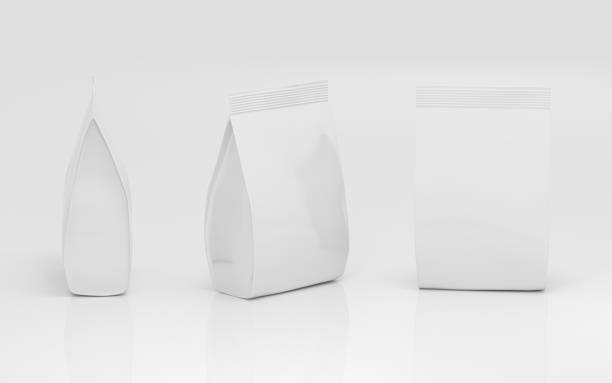 sac blanc blanc d’emballage de marque, rendu 3d. - blank paper bag packaging package photos et images de collection