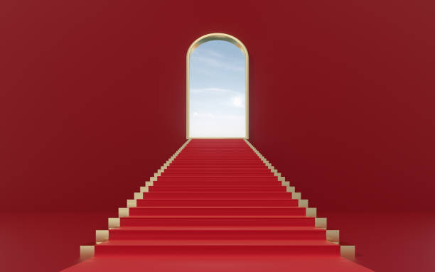Large steps in the luxury palace, 3d rendering. Computer digital drawing.